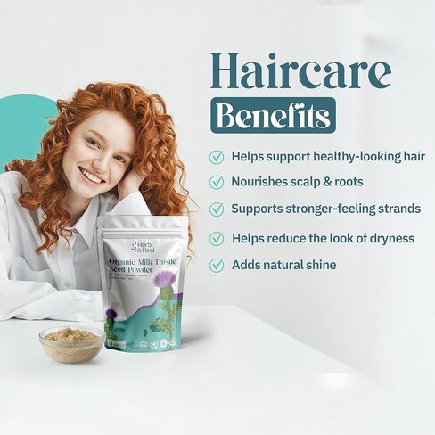 هيرب آند هيل مسحوق شوك الحليب العضوي | عشبة دعم الكبد والجهاز الهضمي | بذور شوك الحليب المطحونة لعلاجات الشاي والشعر والعناية بالبشرة | غير معدل وراثيًا، نباتي (8 أونصة) in Kuwait