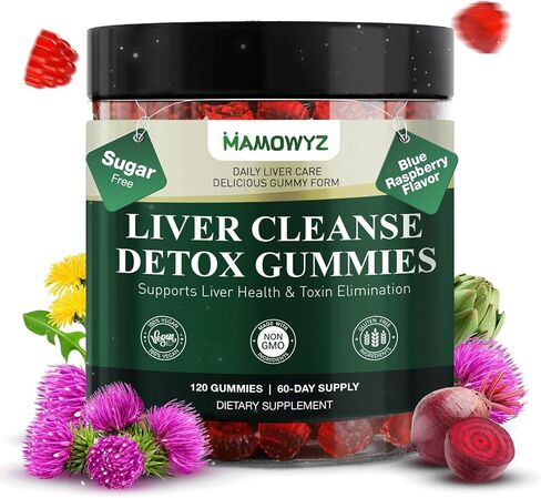 Liver Cleanse Detox & Repair - Sugar Free & Vegan Gummies, Milk Thistle Liver Detox Supplement, Supports Liver Detox, Ginger Root, Choline & Dandelion Root, Silymarin Infused, 120 Gummies in Kuwait