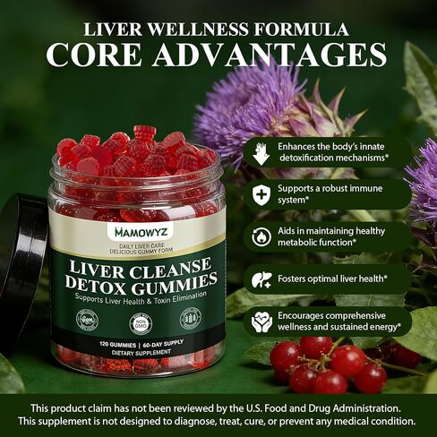 Liver Cleanse Detox & Repair - Sugar Free & Vegan Gummies, Milk Thistle Liver Detox Supplement, Supports Liver Detox, Ginger Root, Choline & Dandelion Root, Silymarin Infused, 120 Gummies in Kuwait