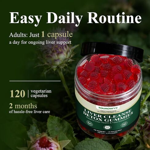 Liver Cleanse Detox & Repair - Sugar Free & Vegan Gummies, Milk Thistle Liver Detox Supplement, Supports Liver Detox, Ginger Root, Choline & Dandelion Root, Silymarin Infused, 120 Gummies in Kuwait