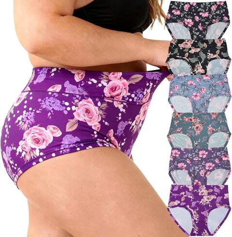 سراويل داخلية للسيدات بالإضافة إلى ملخصات الحجم الأزهار 6 حزمة عالية الخصر بالإضافة إلى سراويل داخلية للسيدات الداخلية ذات الحجم in Kuwait