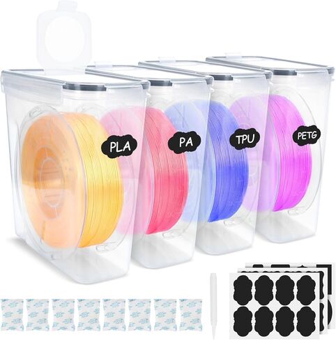 مجموعة صندوق تخزين الشعيرات - 4 عبوات من حاويات الشعيرات مع ملصق مجفف وقابل لإعادة الاستخدام لطباعة ثلاثية الأبعاد، صندوق تخزين خيوط الطباعة والحماية ضد الماء والغبار 4.0 لتر in Kuwait