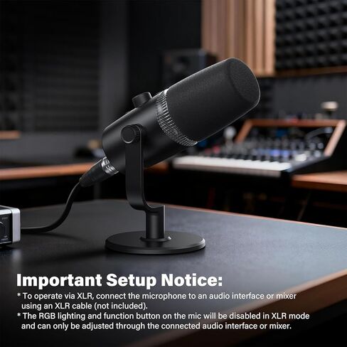 ميكروفون ديناميكي USB/XLR لتسجيل البودكاست، ميكروفون لبث ألعاب الكمبيوتر الشخصي مع ضوء RGB، اضغط لكتم الصوت، مقبس سماعات الرأس، حامل سطح المكتب، ميكروفون صوتي لغناء اليوتيوب in Kuwait
