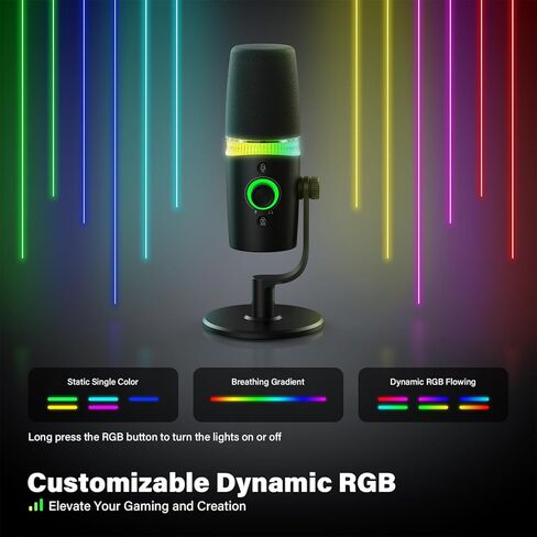 ميكروفون ديناميكي USB/XLR لتسجيل البودكاست، ميكروفون لبث ألعاب الكمبيوتر الشخصي مع ضوء RGB، اضغط لكتم الصوت، مقبس سماعات الرأس، حامل سطح المكتب، ميكروفون صوتي لغناء اليوتيوب in Kuwait
