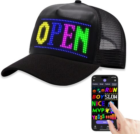 LED Hats, LED Display Screen Baseball Caps,Bluetooth APP Control,Supports Text, Patterns, Animations for Party Bar Christmas Black in Kuwait