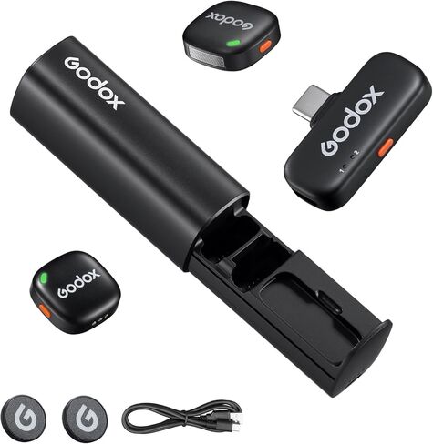 GODOX C01 KIT2 ميكروفون لاسلكي، 48 كيلو هرتز / 24 بت ميكروفون Lavalier احترافي 60 وات شحن سريع ميكروفونات صغيرة 7 جرام خفيفة للغاية، 54 ساعة، تقليل الضوضاء، زمن وصول منخفض 200 متر (2TX+1RX+USB-C+حقيبة شحن) in Saudi Arabia