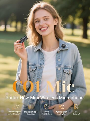 GODOX C01 KIT2 ميكروفون لاسلكي، 48 كيلو هرتز / 24 بت ميكروفون Lavalier احترافي 60 وات شحن سريع ميكروفونات صغيرة 7 جرام خفيفة للغاية، 54 ساعة، تقليل الضوضاء، زمن وصول منخفض 200 متر (2TX+1RX+USB-C+حقيبة شحن) in Saudi Arabia