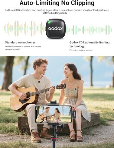 GODOX C01 KIT2 ميكروفون لاسلكي، 48 كيلو هرتز / 24 بت ميكروفون Lavalier احترافي 60 وات شحن سريع ميكروفونات صغيرة 7 جرام خفيفة للغاية، 54 ساعة، تقليل الضوضاء، زمن وصول منخفض 200 متر (2TX+1RX+USB-C+حقيبة شحن) in Saudi Arabia