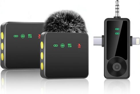 ميكروفون لاسلكي 3 في 1 لأجهزة iPhone/Android/الكاميرا مع خاصية إلغاء الضوضاء، ميكروفونات صغيرة بعمر بطارية تدوم 20 ساعة للبودكاست والفيديو والتسجيل ومدونات الفيديو والبث in Kuwait