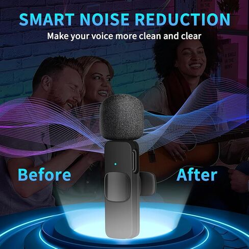 3 in 1 Wireless Lavalier Microphone for iPhone, Android, Camera, 12Hour Battery, Noise Reduction Recording Mic 2.4G Ultra-Low Delay, Mini Microphone for Vlog/TikTok/YouTube Live Stream(2 Mic) in Kuwait
