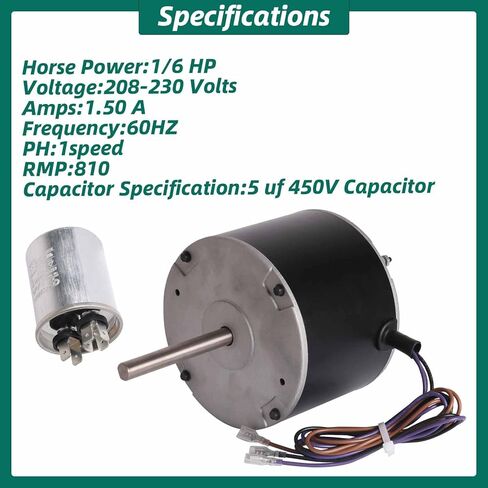 0131M00060SP، محرك مروحة 1/6HP متوافق مع Goodman 0131M00060SP، سرعة واحدة، 208-230 فولت، مناسب لـ Zhongshan Broad-Ocean YDK-120S83262-01 in Saudi Arabia
