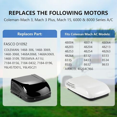 محرك مروحة تيار متردد RV يحل محل Fasco D1092، متوافق مع Coleman mach 1468-306، 1468-3069، 7184-0156، 7184-0432، 7855MVA-A11U، محرك مكيف الهواء RV مع مكثف، 1/3 حصان، 115 فولت، 1675/1080 دورة في الدقيقة 2- السرعة in Saudi Arabia