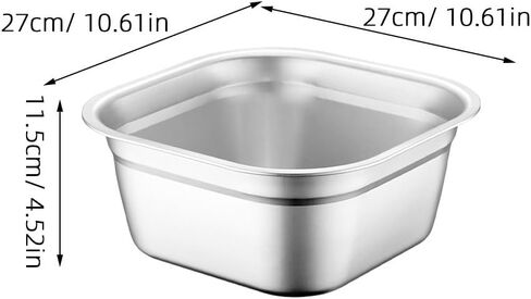 10.6" Square Stainless Steel Dish Pan for Sink - Large Washing Up Bowl and Vegetable Basin - Deep Sink Pan for Kitchen Soaking, Baby Bottles & Pet Feeding (27cm Silver) in Saudi Arabia