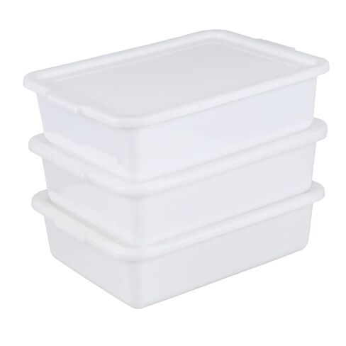 حوض حافلة تجاري من البلاستيك للمطاعم سعة 13 لتر من كيدريم، صندوق حافلة أبيض مع غطاء، 3 عبوات in Kuwait