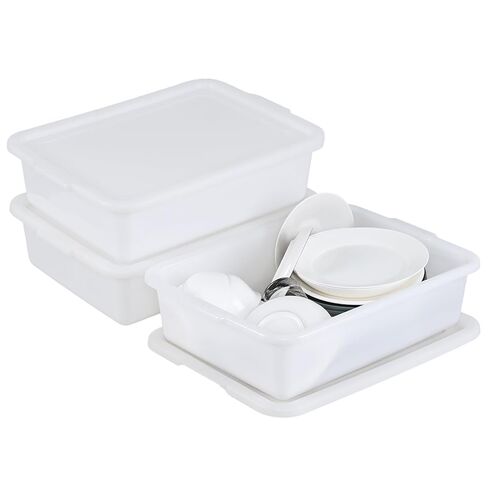 حوض حافلة تجاري من البلاستيك للمطاعم سعة 13 لتر من كيدريم، صندوق حافلة أبيض مع غطاء، 3 عبوات in Kuwait