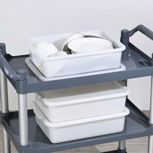 حوض حافلة تجاري من البلاستيك للمطاعم سعة 13 لتر من كيدريم، صندوق حافلة أبيض مع غطاء، 3 عبوات in Kuwait