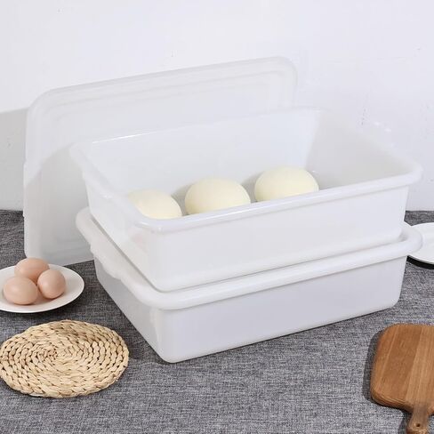 حوض حافلة تجاري من البلاستيك للمطاعم سعة 13 لتر من كيدريم، صندوق حافلة أبيض مع غطاء، 3 عبوات in Kuwait