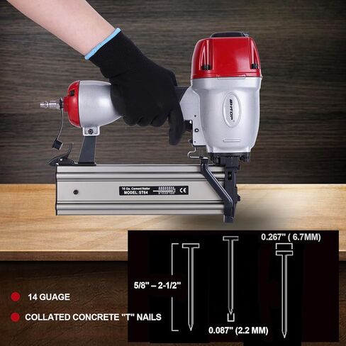 BHTOP Concrete Nail Gun, 14 Gauge 5/48 Inch to 2-1/2 Inch Concrete T Nailer，Pneumatic Concrete Nailer for Cabinet, Concrete, Furniture Air Powered in Saudi Arabia