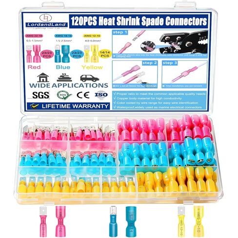 50PCS Heat Shrink Spade Connectors - Electrical Wire Crimp Connector. Quick Disconnect Connectors.Female and Male Spade terminlas for Watercraft,Electronics,Automotive Crimp Connectors in Kuwait