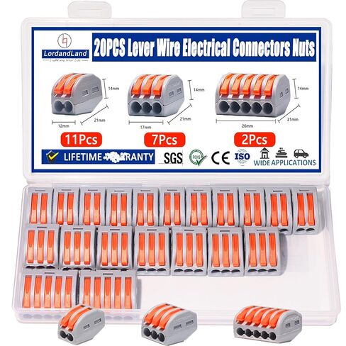 20 PCS Lever Wire Electrical Connectors Nuts Assortment Kit with 28-12 AWG, Multiple Stud2/3/5 Conductor Combination Compact,Quick Disconnect Splicing,Electrical Insulated Terminals in Kuwait
