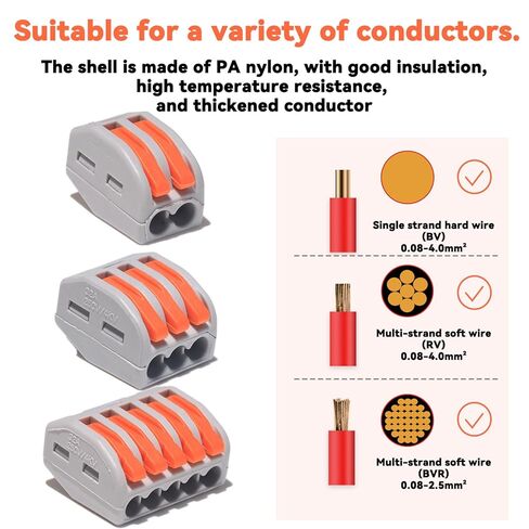 20 PCS Lever Wire Electrical Connectors Nuts Assortment Kit with 28-12 AWG, Multiple Stud2/3/5 Conductor Combination Compact,Quick Disconnect Splicing,Electrical Insulated Terminals in Kuwait