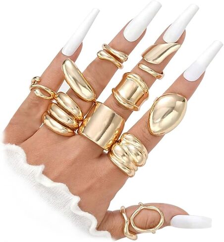 15pcs Gold Chunky Rings Set for Women 14K Gold Plated Thick Dome Stackable Open Plain Band Rings Statement Trendy Rings Gift in Kuwait