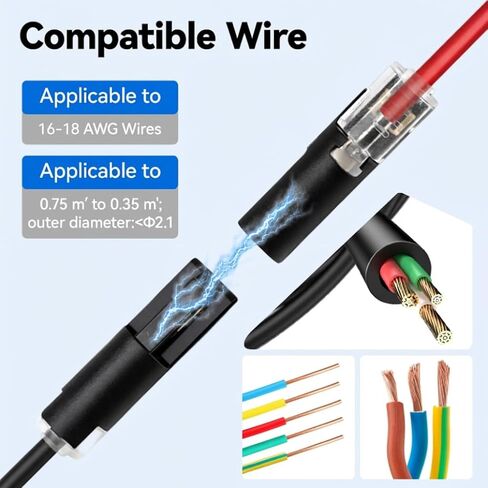 1 Pin Low Voltage Wire Connector for 16-18 AWG, Single Wire Plug-in Quick Disconnect Connector with Locking Buckle, No-Strip Solderless Splice for Automotive, LED Lights, DIY (20 Pcs) in Saudi Arabia