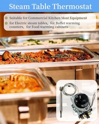 Thermostat Fit for Steam Table, Buffet Table Temperature Control, 30A RES 125-277VAC, Temp Range 60-250°F Temp Controller with 3/8" X 4-1/2" Bulb in Kuwait