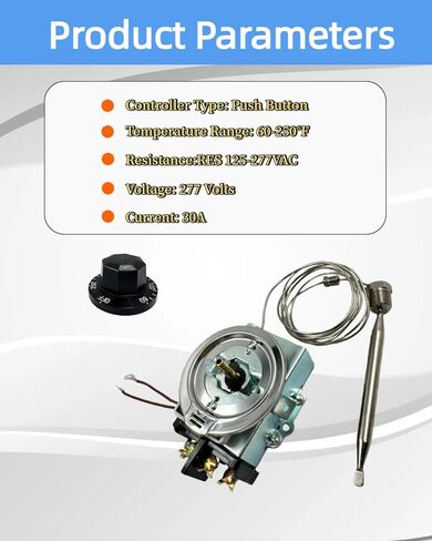 Thermostat Fit for Steam Table, Buffet Table Temperature Control, 30A RES 125-277VAC, Temp Range 60-250°F Temp Controller with 3/8" X 4-1/2" Bulb in Kuwait