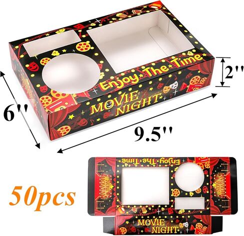 Tebery 50 Pcs Movie Night Snack Tray, Disposable Movie Snack Holder Box, Sturdy Outdoor Popcorn Candy Food Drink Tray, Movie Night Supplies Favors for Theater Family Birthday Party, 9.5 x 6 Inch in Saudi Arabia
