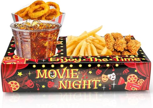 Tebery 50 Pcs Movie Night Snack Tray, Disposable Movie Snack Holder Box, Sturdy Outdoor Popcorn Candy Food Drink Tray, Movie Night Supplies Favors for Theater Family Birthday Party, 9.5 x 6 Inch in Saudi Arabia