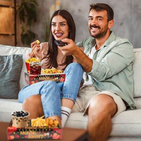 Tebery 50 Pcs Movie Night Snack Tray, Disposable Movie Snack Holder Box, Sturdy Outdoor Popcorn Candy Food Drink Tray, Movie Night Supplies Favors for Theater Family Birthday Party, 9.5 x 6 Inch in Saudi Arabia