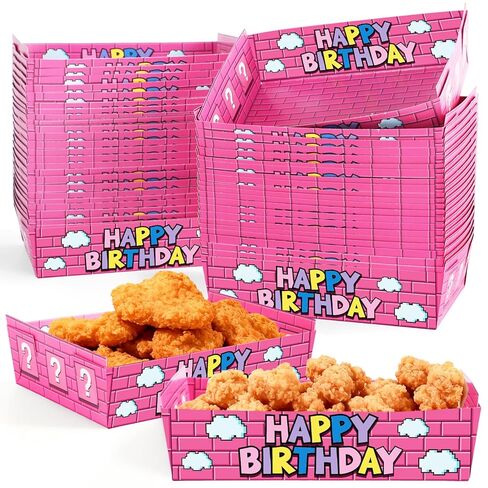 50 Pcs Super Theme Peach Party Food Boxes Princess Peach Birthday Party Supplies Video Games Tray Boats Disposable Holder Bros Game Theme Snack Bowl for Gamer Parties Favor in Saudi Arabia