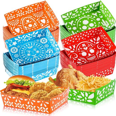 50Pcs Mexican Nacho Trays, Disposable Fiesta Party Snack Trays Taco Boats Paper Food Serving Plates for Mexican Fiesta Birthday Party Supplies (Requires Assembly) in Saudi Arabia