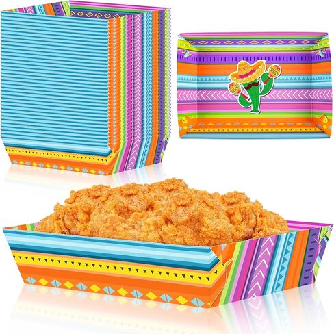 50 عبوة من ديكورات حفلات سينكو دي مايو - صواني الطعام الورقية المكسيكية للاستعمال مرة واحدة لمستلزمات أعياد الميلاد (كروما) in Kuwait