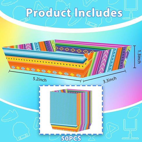 50 عبوة من ديكورات حفلات سينكو دي مايو - صواني الطعام الورقية المكسيكية للاستعمال مرة واحدة لمستلزمات أعياد الميلاد (كروما) in Kuwait