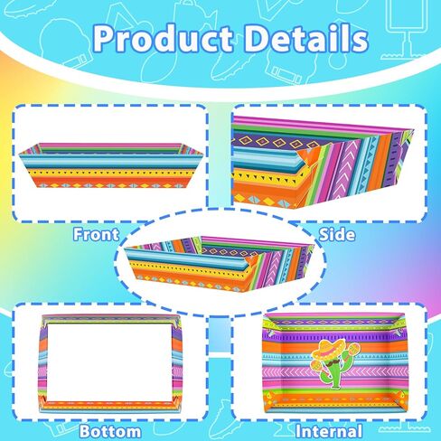 50 عبوة من ديكورات حفلات سينكو دي مايو - صواني الطعام الورقية المكسيكية للاستعمال مرة واحدة لمستلزمات أعياد الميلاد (كروما) in Kuwait