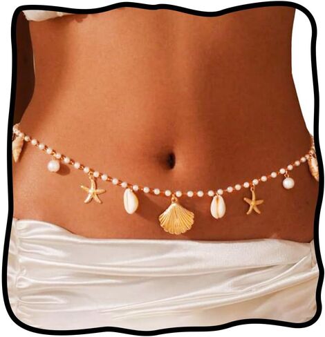 الذهب الذهب المليء بالسلسلة النجمة SASHELL TASSEL BELLY سلسلة الصيف بيكيني المجوهرات الجسم للنساء in Saudi Arabia