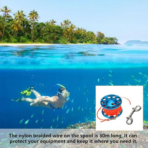 Diving Buoy Spool Reel with 30m Blue Cord, Anti-Tangle Snorkeling Finger Reel for Scuba and Cave Diving, Underwater Signal Buoy Accessory for Water Sports in Saudi Arabia