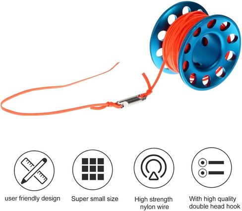 Diving Buoy Spool Reel with 30m Blue Cord, Anti-Tangle Snorkeling Finger Reel for Scuba and Cave Diving, Underwater Signal Buoy Accessory for Water Sports in Saudi Arabia