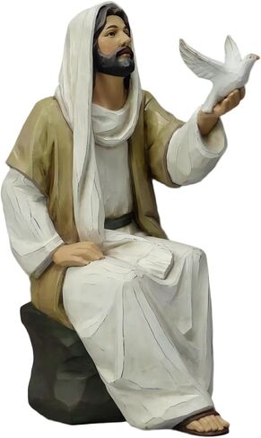 Jesus Christ Statue with Dove, Hand Painted Religious Figurine, 7 Inch Jesus on Rock Resin Statue for Modern Christian Home Decor in Kuwait