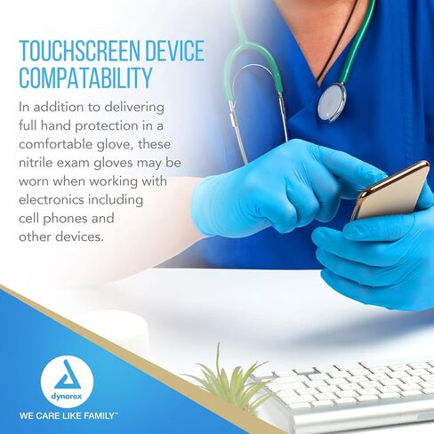 Dynarex Safe-Touch Disposable Nitrile Exam Gloves, Powder-Free, Latex-Free, Touchscreen Friendly & Used by Professionals, Blue, X-Large, 1 Case - 10 Boxes of 100 Gloves in Saudi Arabia