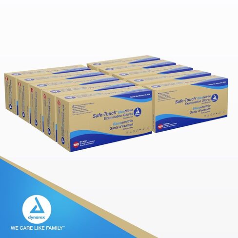 Dynarex Safe-Touch Disposable Nitrile Exam Gloves, Powder-Free, Latex-Free, Touchscreen Friendly & Used by Professionals, Blue, X-Large, 1 Case - 10 Boxes of 100 Gloves in Saudi Arabia