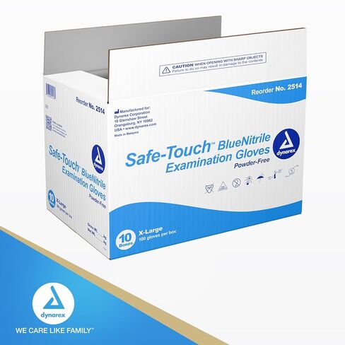 Dynarex Safe-Touch Disposable Nitrile Exam Gloves, Powder-Free, Latex-Free, Touchscreen Friendly & Used by Professionals, Blue, X-Large, 1 Case - 10 Boxes of 100 Gloves in Saudi Arabia