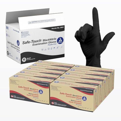 Dynarex Safe-Touch Black Disposable Nitrile Exam Gloves, Powder-Free, Used in Healthcare & Professional Settings, Law Enforcement, Tattoo, Salon or Spa, 1 Case Includes 10 Boxes of 100 Gloves (Small) in Saudi Arabia