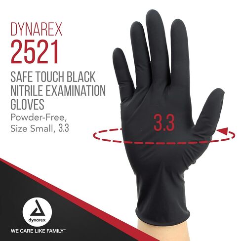 Dynarex Safe-Touch Black Disposable Nitrile Exam Gloves, Powder-Free, Used in Healthcare & Professional Settings, Law Enforcement, Tattoo, Salon or Spa, 1 Case Includes 10 Boxes of 100 Gloves (Small) in Saudi Arabia