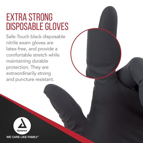 Dynarex Safe-Touch Black Disposable Nitrile Exam Gloves, Powder-Free, Used in Healthcare & Professional Settings, Law Enforcement, Tattoo, Salon or Spa, 1 Case Includes 10 Boxes of 100 Gloves (Small) in Saudi Arabia