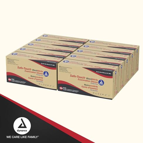 Dynarex Safe-Touch Black Disposable Nitrile Exam Gloves, Powder-Free, Used in Healthcare & Professional Settings, Law Enforcement, Tattoo, Salon or Spa, 1 Case Includes 10 Boxes of 100 Gloves (Small) in Saudi Arabia