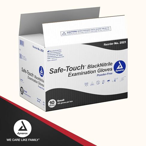 Dynarex Safe-Touch Black Disposable Nitrile Exam Gloves, Powder-Free, Used in Healthcare & Professional Settings, Law Enforcement, Tattoo, Salon or Spa, 1 Case Includes 10 Boxes of 100 Gloves (Small) in Saudi Arabia