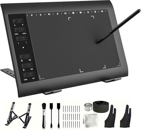 أقراص رسم الرسومات، تابلت كتابة الرسومات مقاس 10 × 6 بوصة مع حقيبة محمولة و8192 مستوى بدون بطارية لأجهزة الكمبيوتر/Mac/Android 5.0 وما فوق مع وظيفة OTG للرسم والتعليم عبر الإنترنت in Kuwait